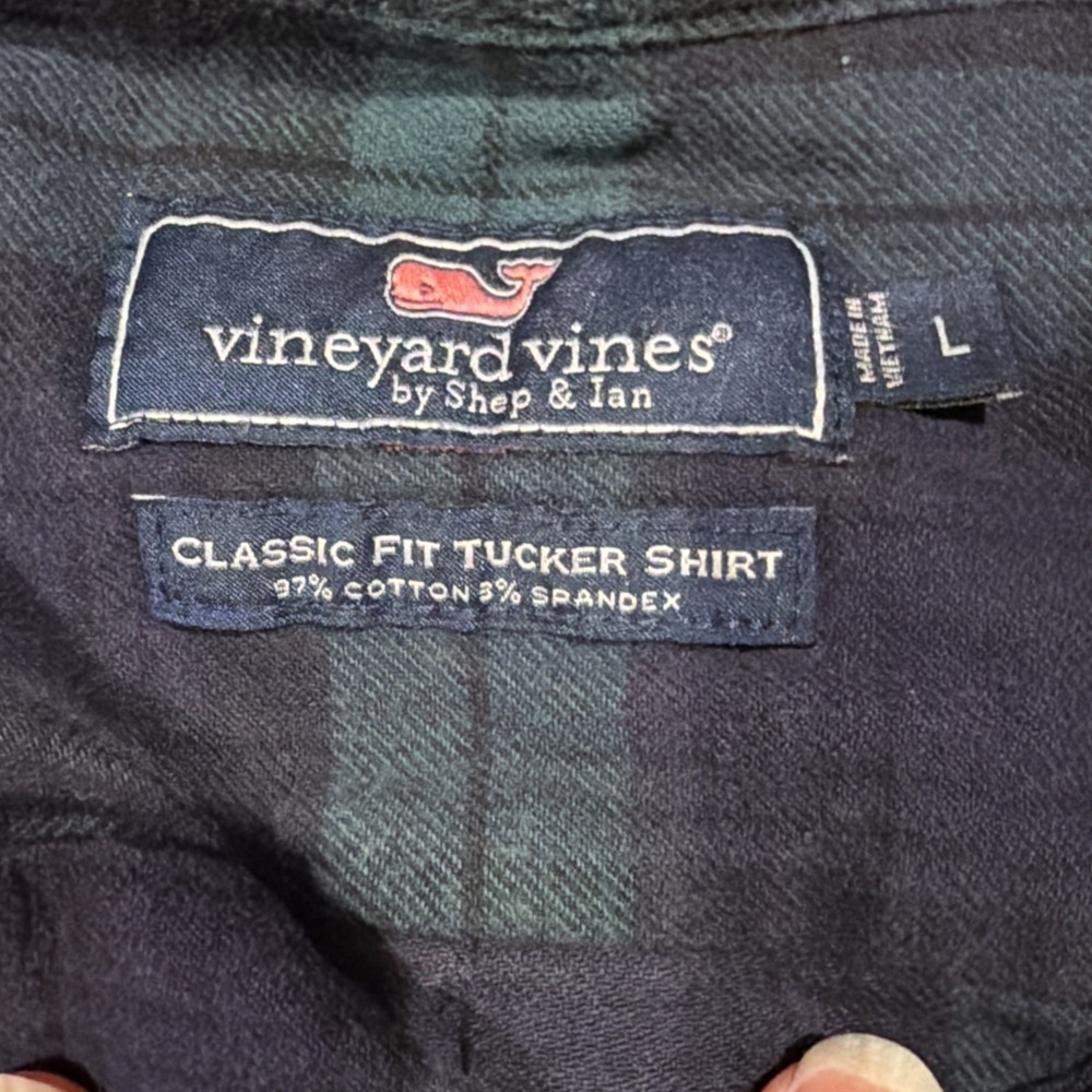 Vineyard Vines Flannel Shirt Mens Large Blue Green Plaid Classic Fit Tucker - Picture 3 of 5